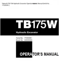 Takeuchi TB175W Hydraulic Excavator Operator���s Manual (Serial No. - 17520209~ preview