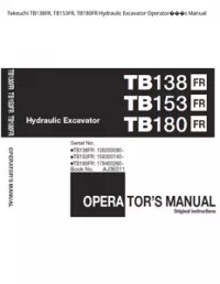 Takeuchi TB138FR  TB153FR  TB180FR Hydraulic Excavator Operator���s Manual preview