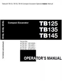 Takeuchi TB125  TB135  TB145 Compact Excavator Operator���s Manual preview