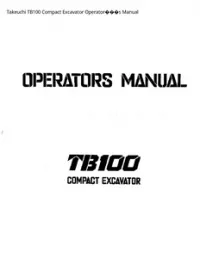 Takeuchi TB100 Compact Excavator Operator���s Manual preview