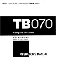 Takeuchi TB070 Compact Excavator Operator���s Manual preview