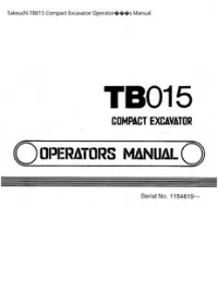Takeuchi TB015 Compact Excavator Operator���s Manual preview