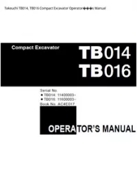 Takeuchi TB014  TB016 Compact Excavator Operator���s Manual preview