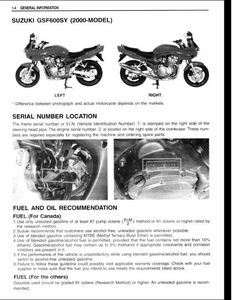Suzuki GSF600 Motocycle manual pdf