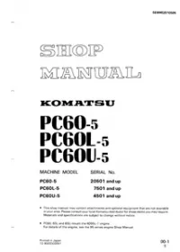 Komatsu PC60-5, PC60L-5, PC60U-5 Excavator Service Manual preview