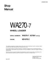 Komatsu WA270-7 Wheel Loader Service Repair Shop Manual (A27001 and up)  preview