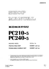Komatsu Hydraulic Excavator PC210-5 PC240-5 Shop Manual preview