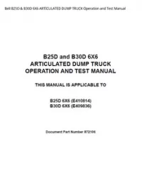 Bell B25D & B30D 6X6 ARTICULATED DUMP TRUCK Operation and Test Manual preview