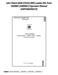 John Deere 644K (T2/S2) 4WD Loader (SN. from C000001 D000001) Operators Manual - OMT346595X19 preview