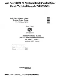 John Deere 850L PL Pipelayer Ready Crawler Dozer Repair Technical Manual - TM14356X19 preview
