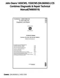 John Deere 1450CWS  1550CWS (SN.060063-) CIS Combines Diagnostic & Repair Technical - ManualTM800019 preview