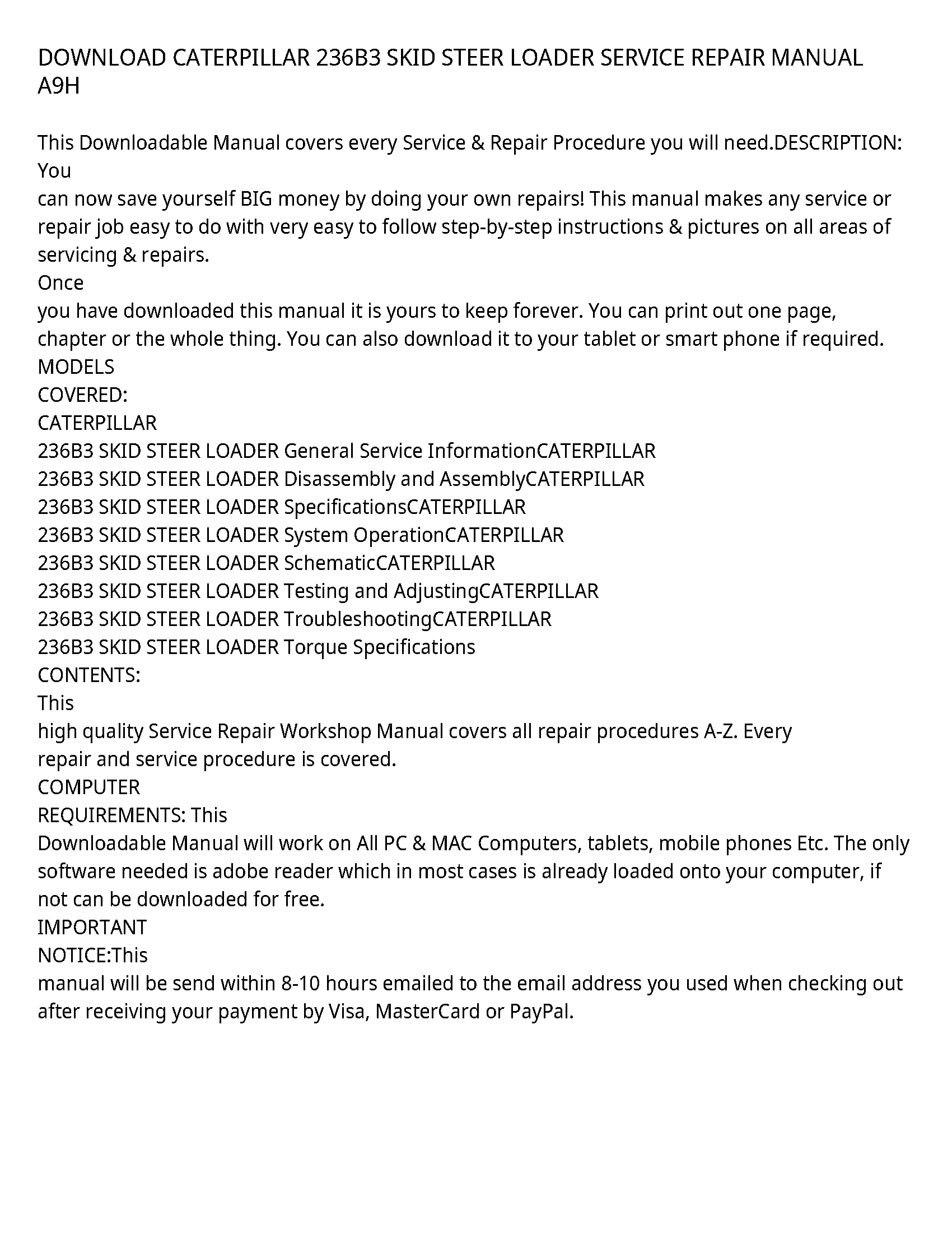 Caterpillar 236B3 service manual