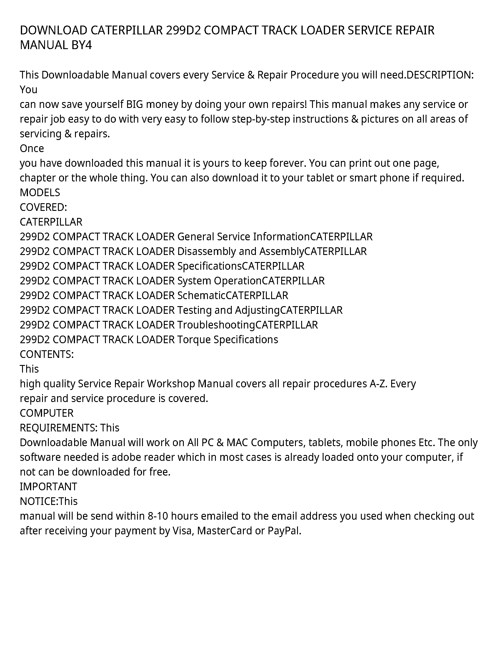 Caterpillar 299D2 service manual