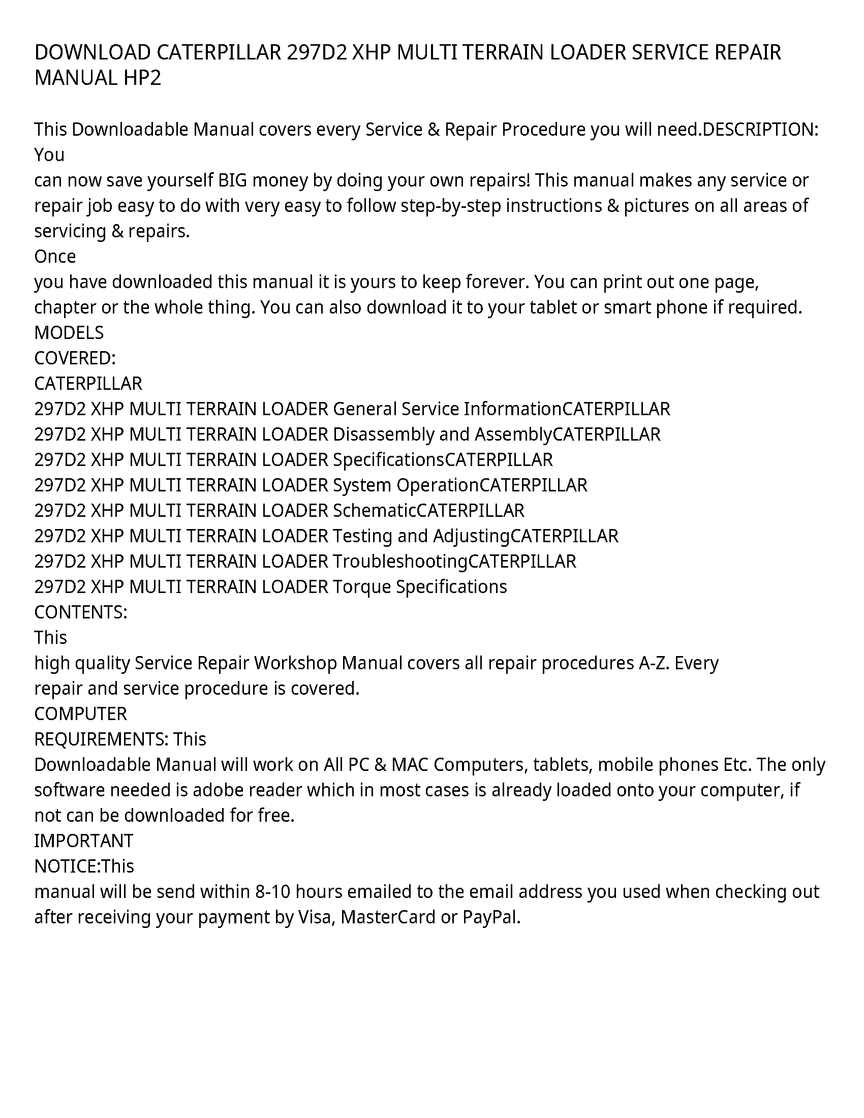 Caterpillar 297D2 service manual