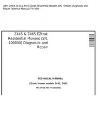 John Deere Z445 & Z465 EZtrak Residential Mowers (SN -100000) Diagnostic and Repair Technical Manual - TM1499 preview