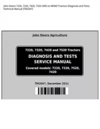 John Deere 7220  7320  7420  7520 2WD or MFWD Tractors Diagnosis and Tests Technical Manual - TM2047 preview