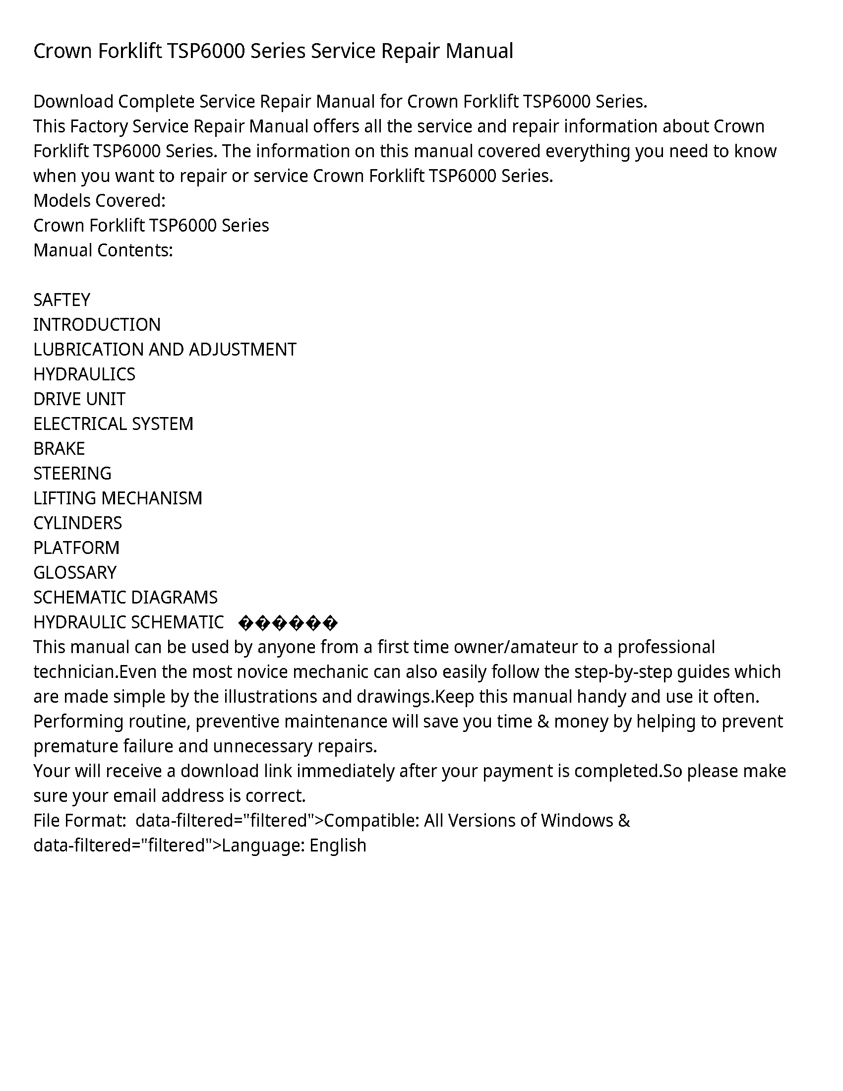 Crown Forklift TSP6000 Series service manual