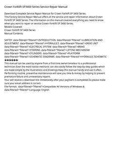 Crown Forklift SP3400 Series manual