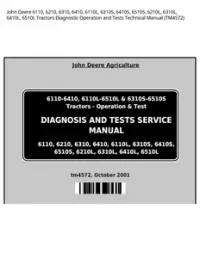 John Deere 6110  6210  6310  6410  6110L  6310S  6410S  6510S  6210L  6310L  6410L  6510L Tractors Diagnostic Operation and Tests Technical Manual - TM4572 preview