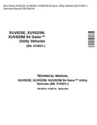 John Deere XUV825E  XUV825M  XUV825M S4 Gator Utility Vehicles (SN 010001-) Technical Manual - TM150019 preview