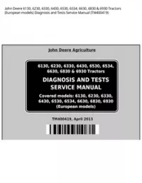 John Deere 6130  6230  6330  6430  6530  6534  6630  6830 & 6930 Tractors (European models) Diagnosis and Tests Service Manual - TM400419 preview