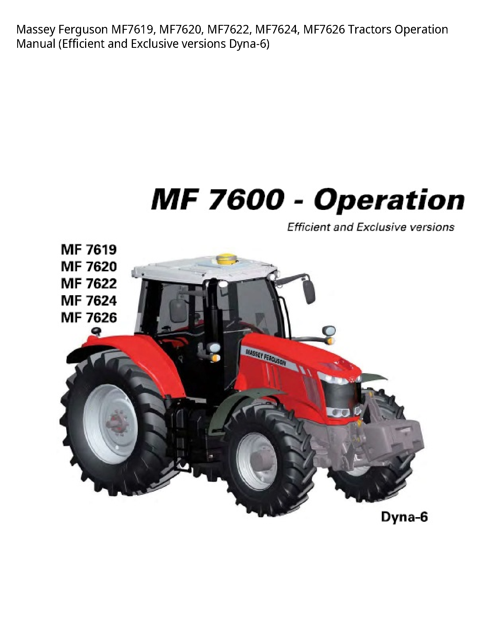 Massey Ferguson MF7619 Tractors Operation manual