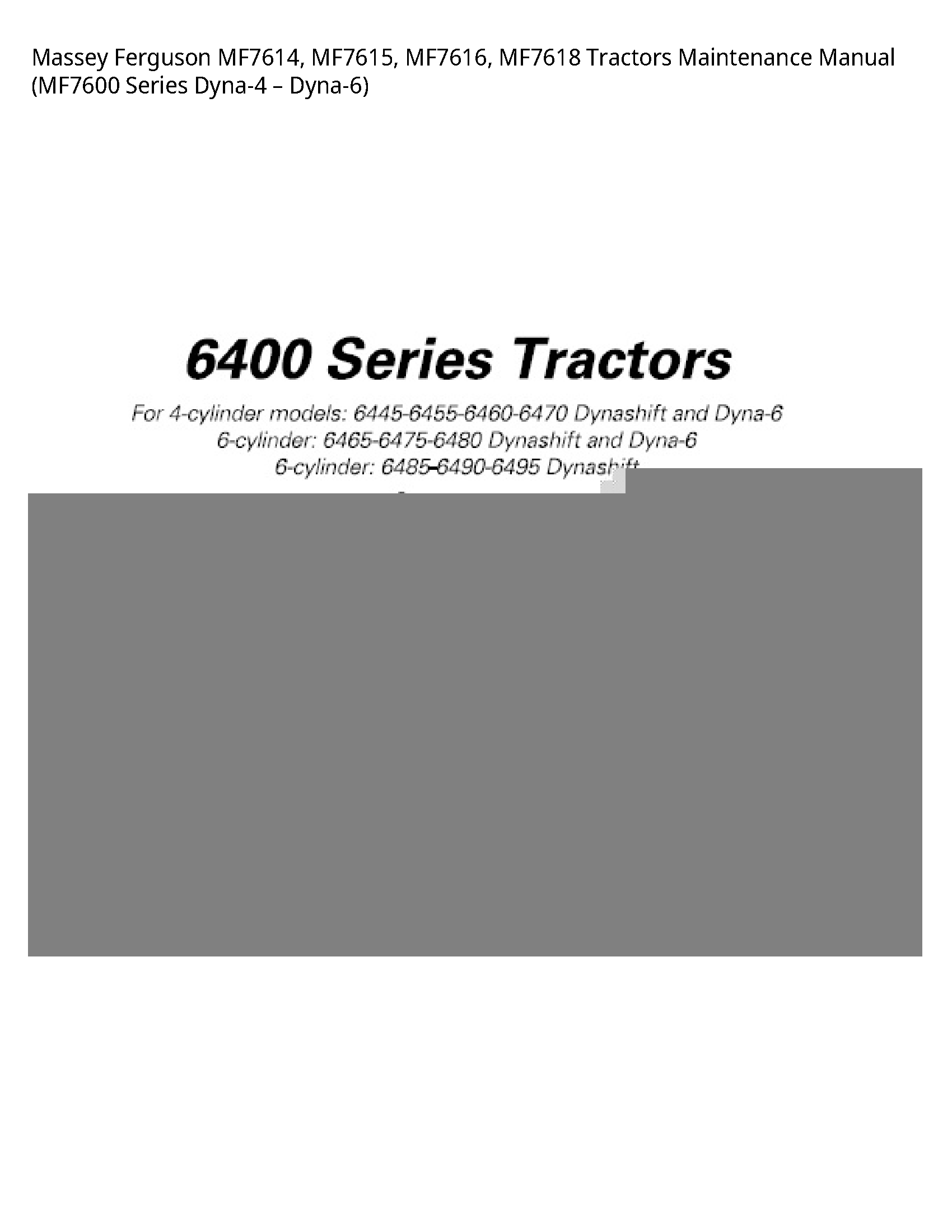 Massey Ferguson MF7614 Tractors Maintenance manual