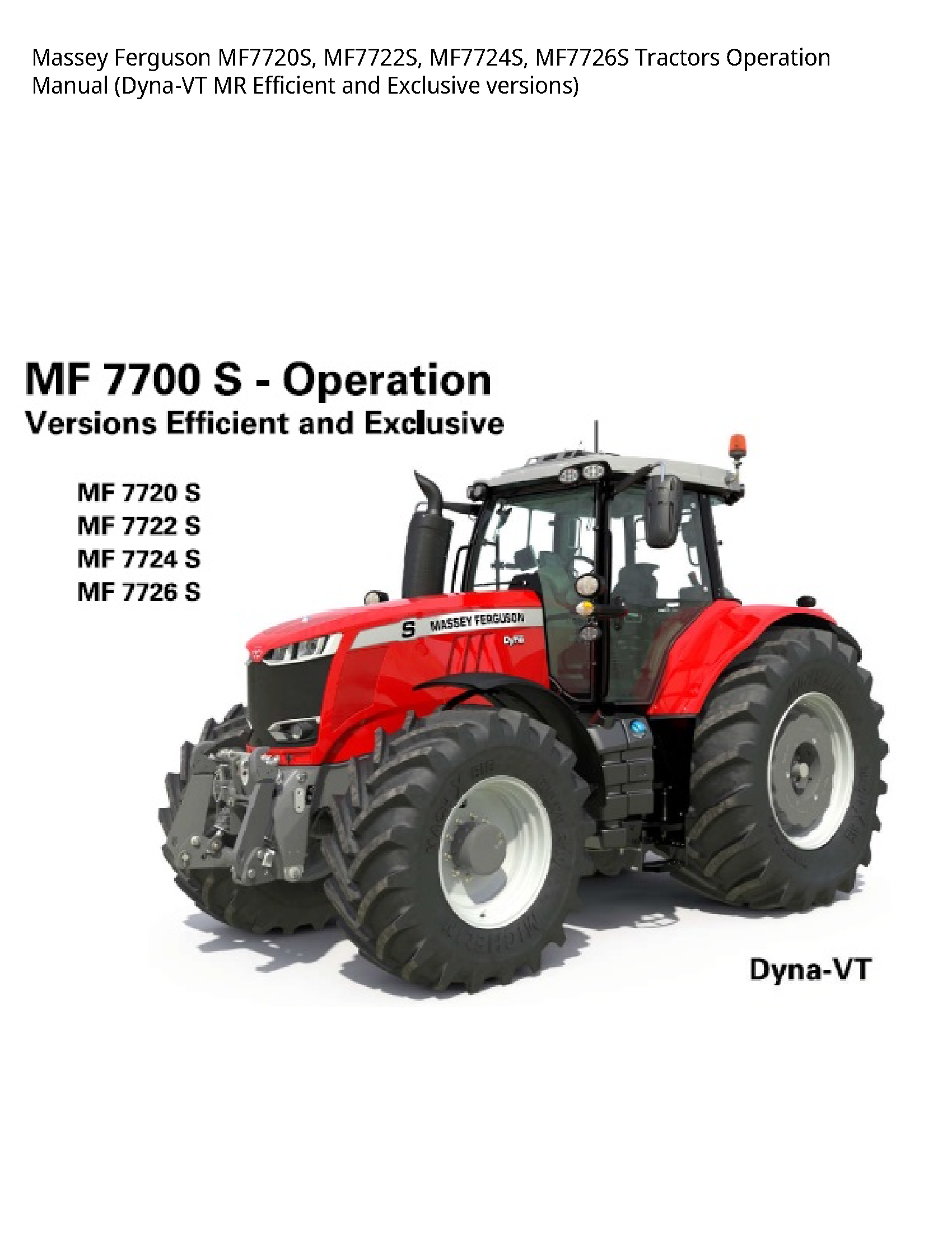Massey Ferguson MF7720S Tractors Operation manual