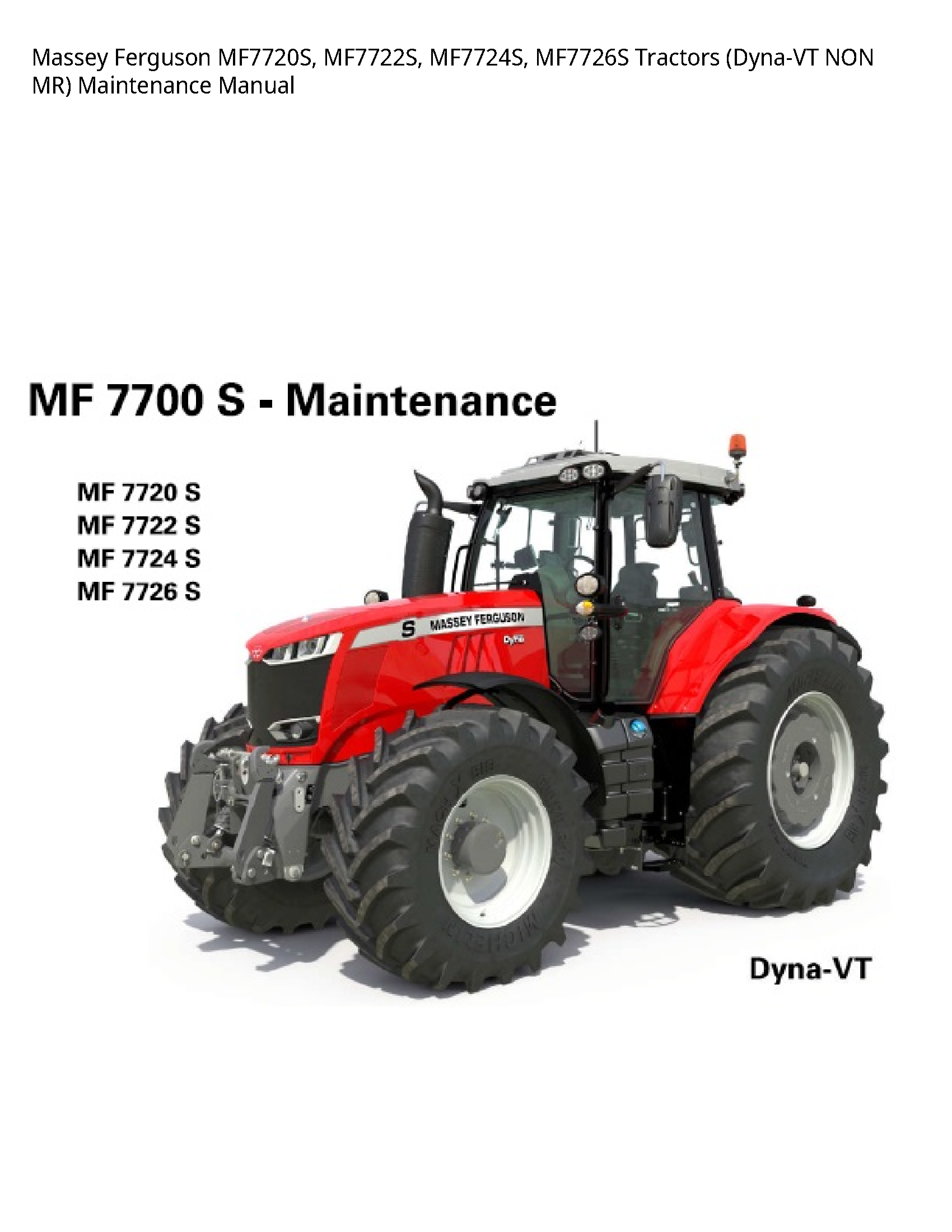 Massey Ferguson MF7720S Tractors (Dyna-VT NON MR) Maintenance manual