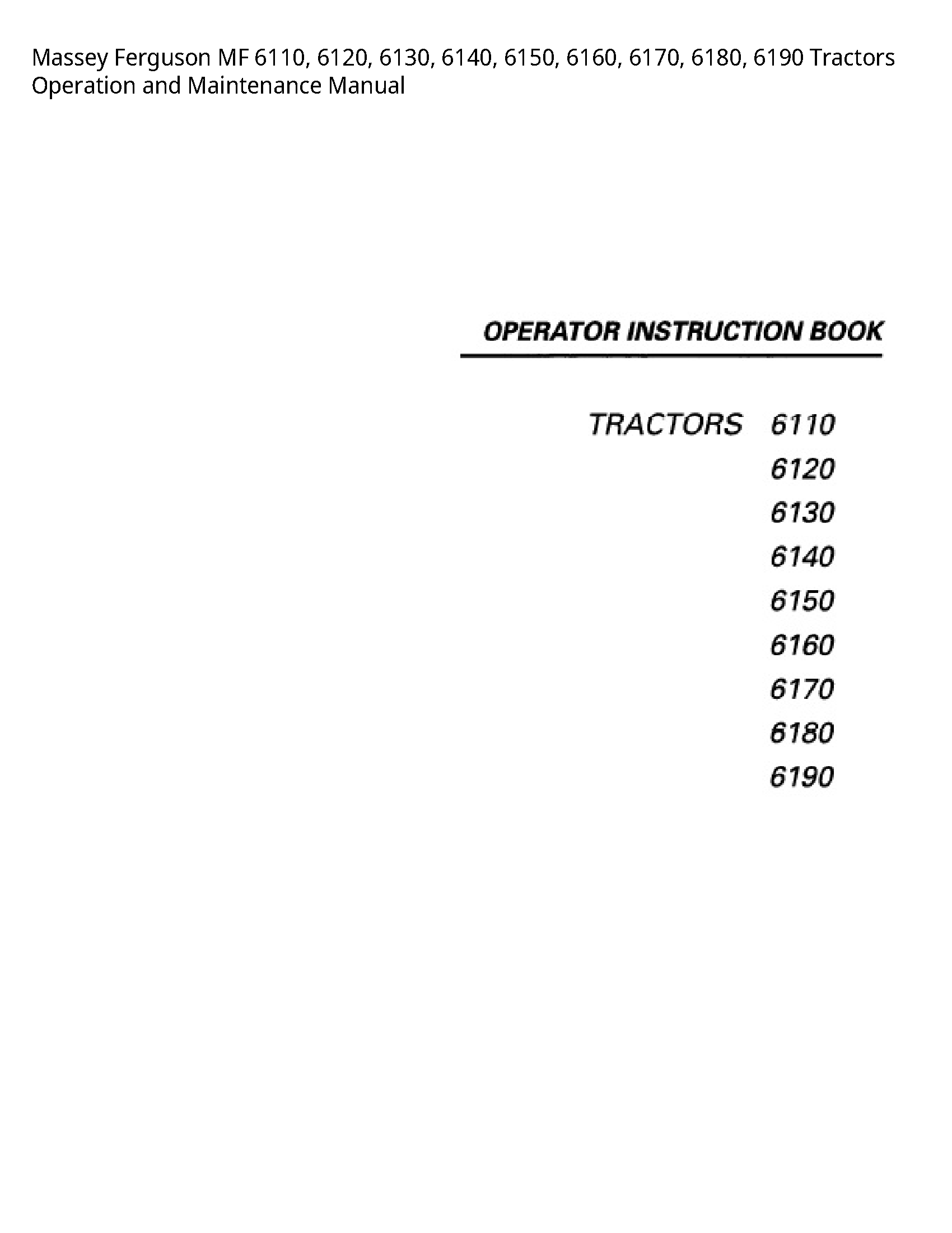 Massey Ferguson 6110 MF Tractors Operation  Maintenance manual