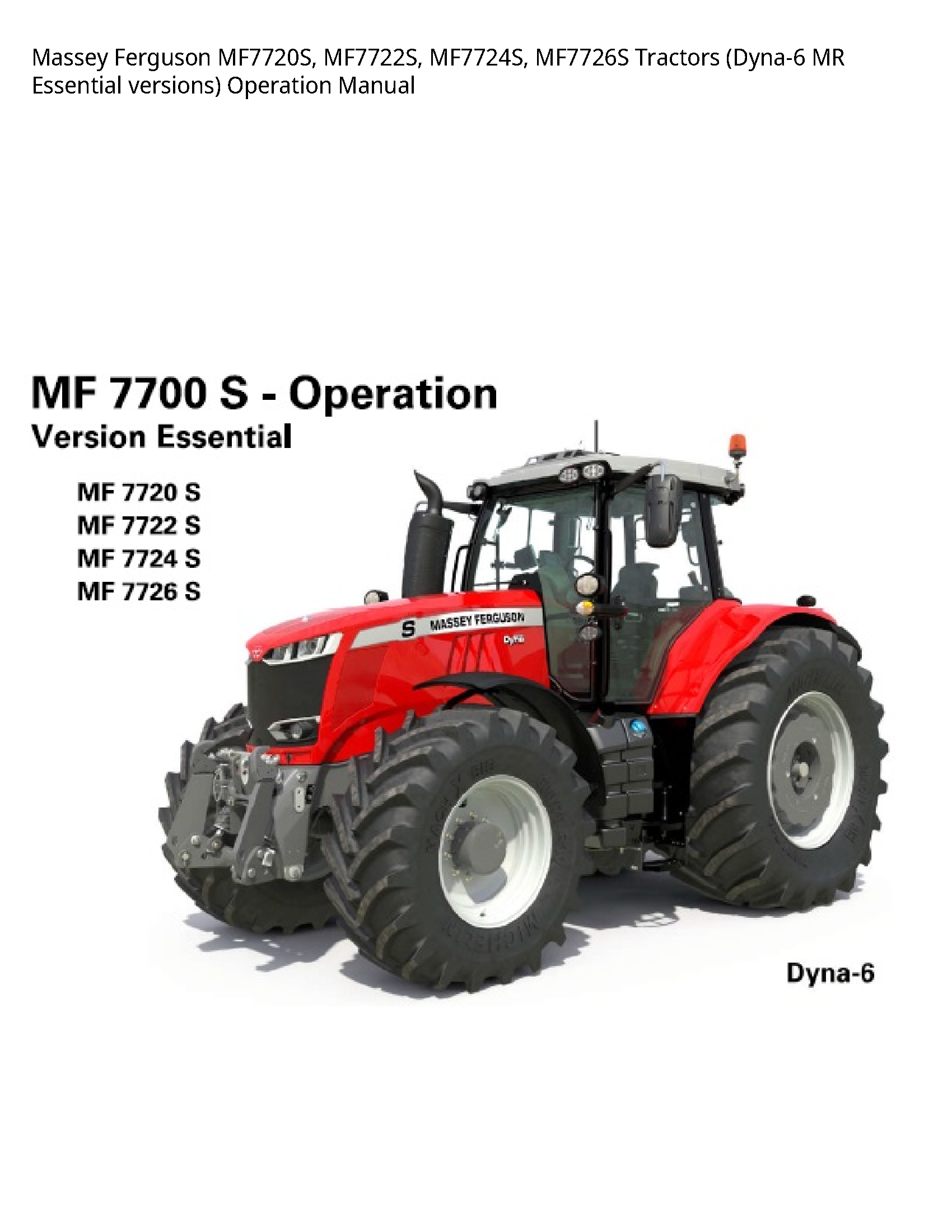 Massey Ferguson MF7720S Tractors MR Essential versions) Operation manual