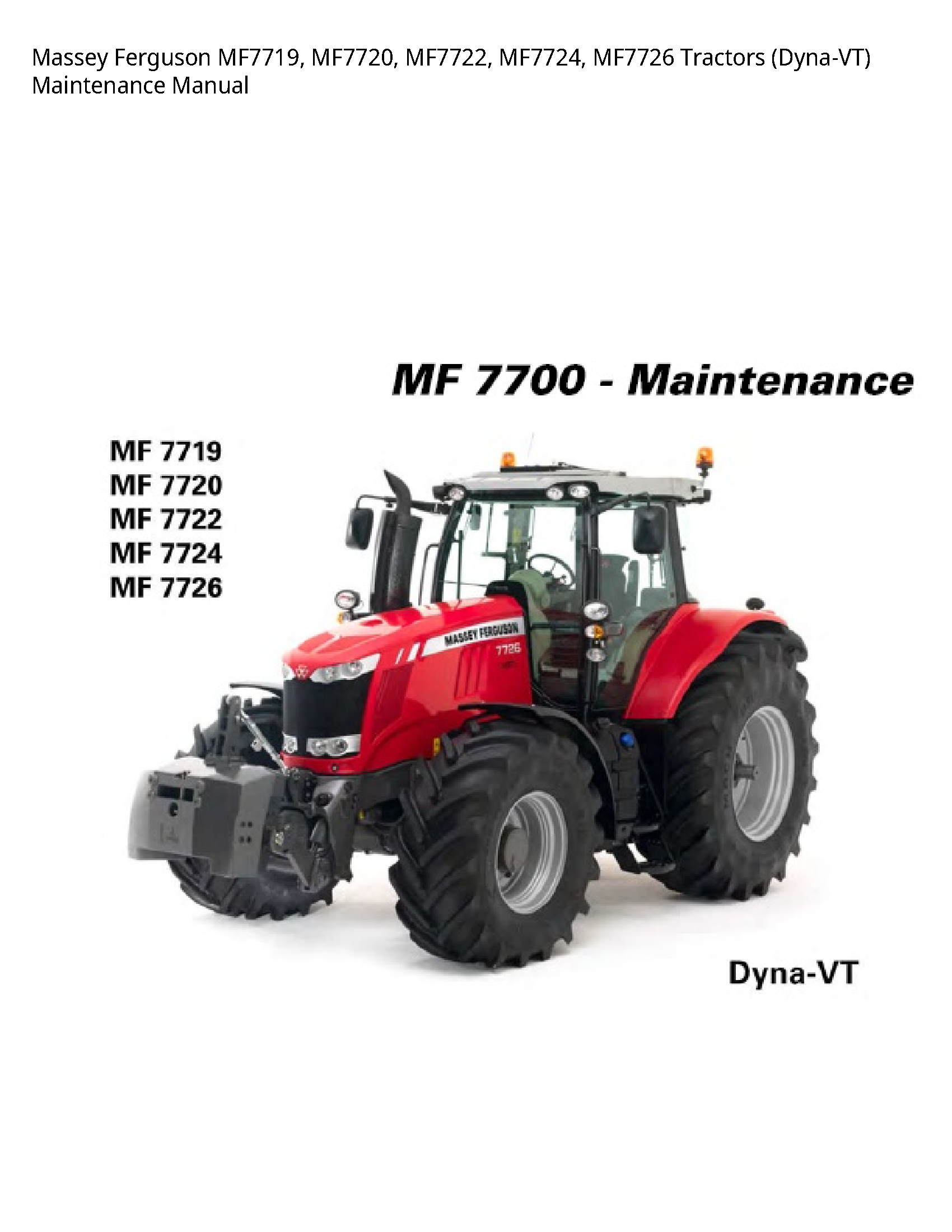 Massey Ferguson MF7719 Tractors (Dyna-VT) Maintenance manual