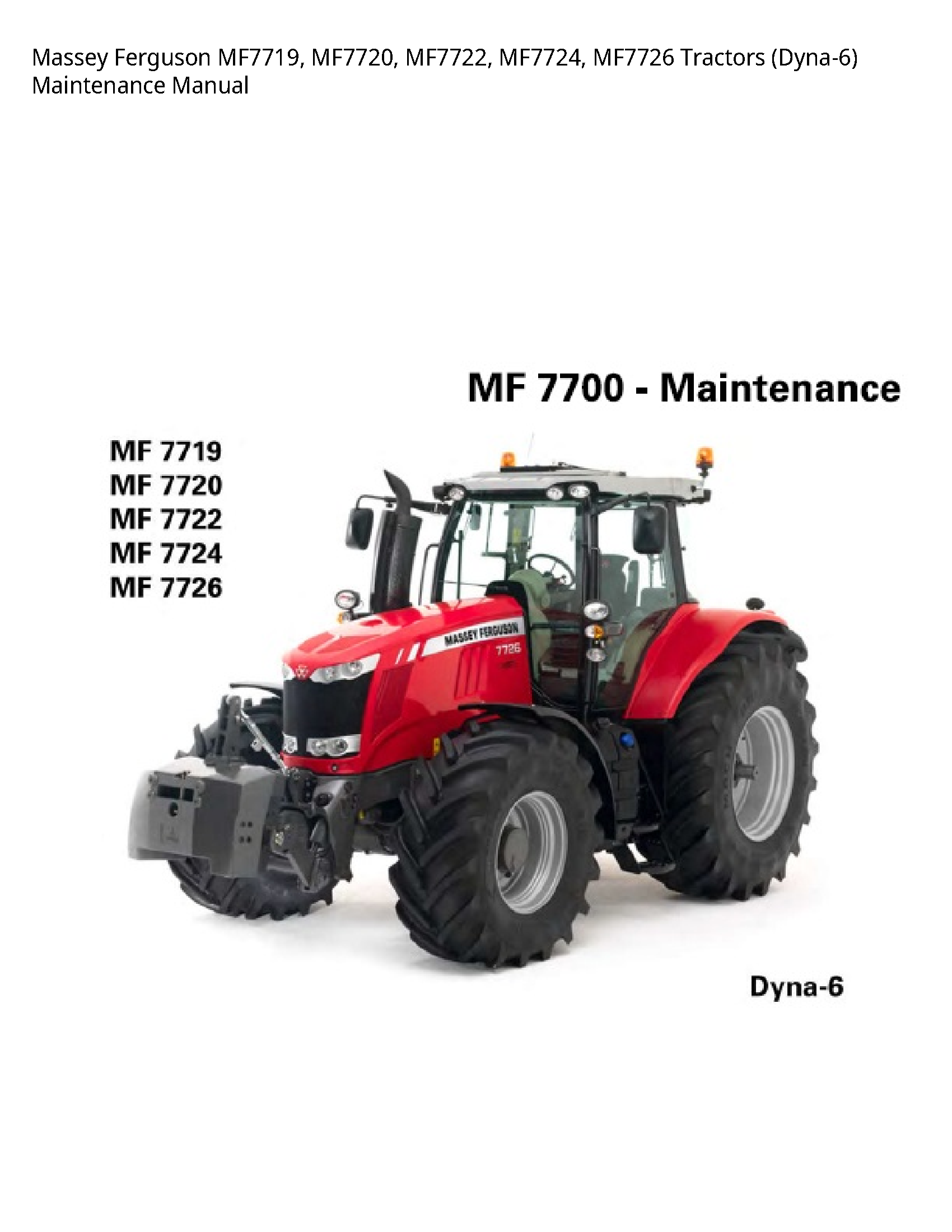 Massey Ferguson MF7719 Tractors Maintenance manual