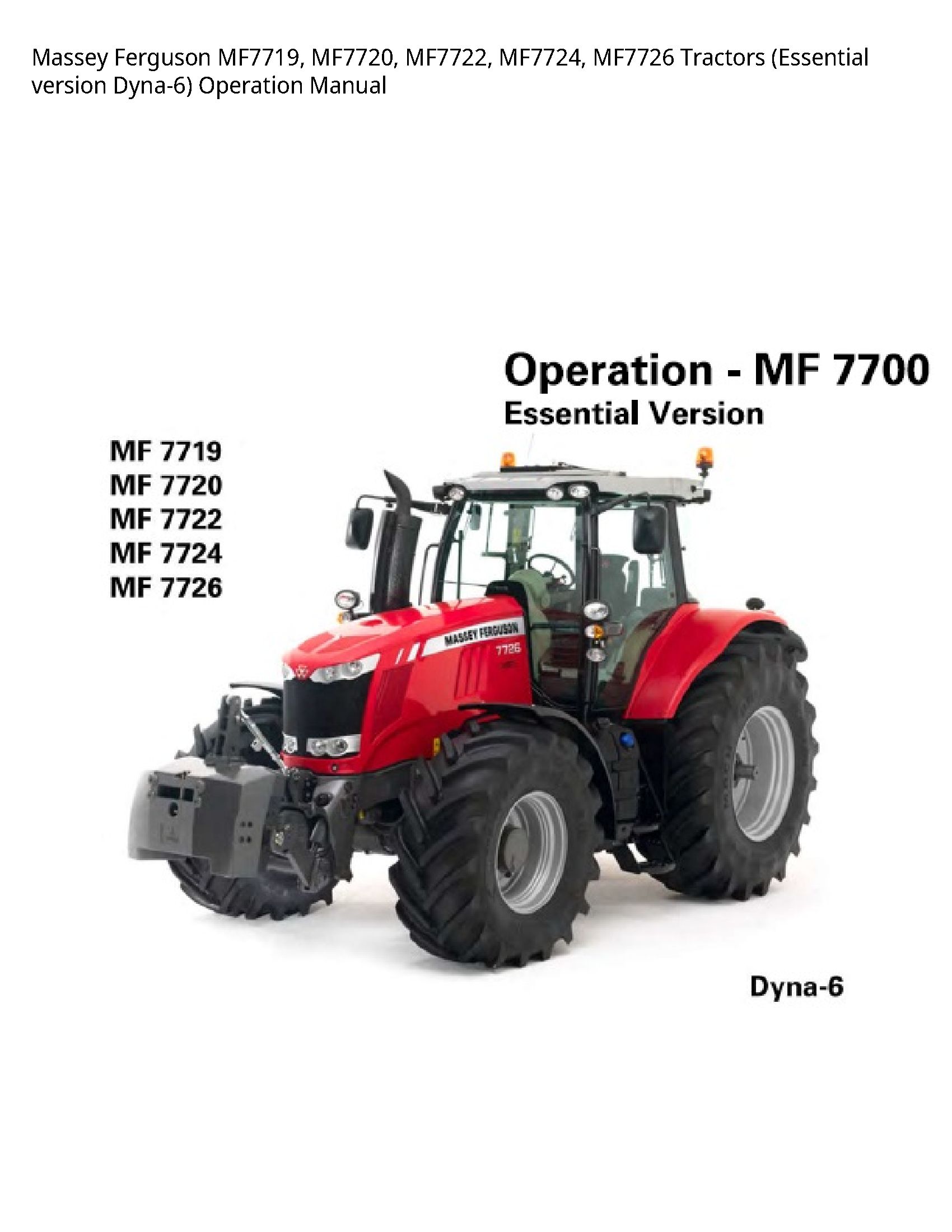 Massey Ferguson MF7719 Tractors (Essential version Operation manual