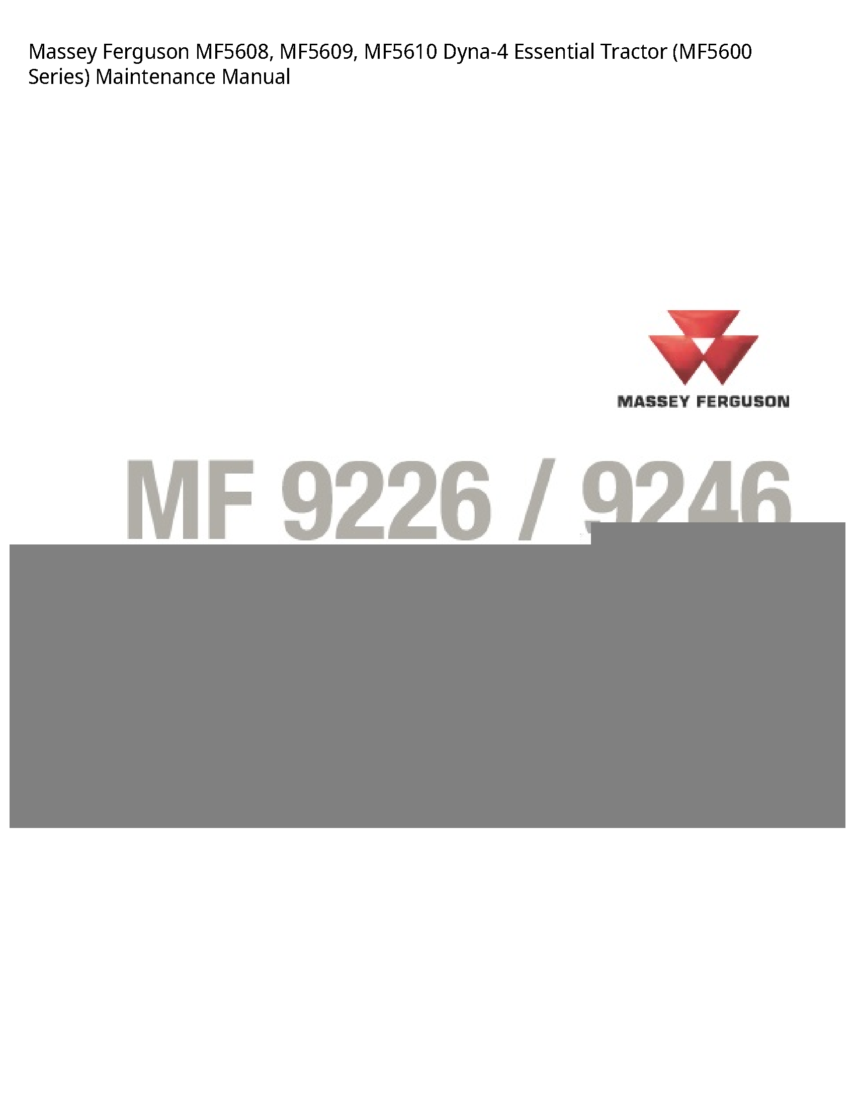 Massey Ferguson MF5608 Essential Tractor Series) Maintenance manual