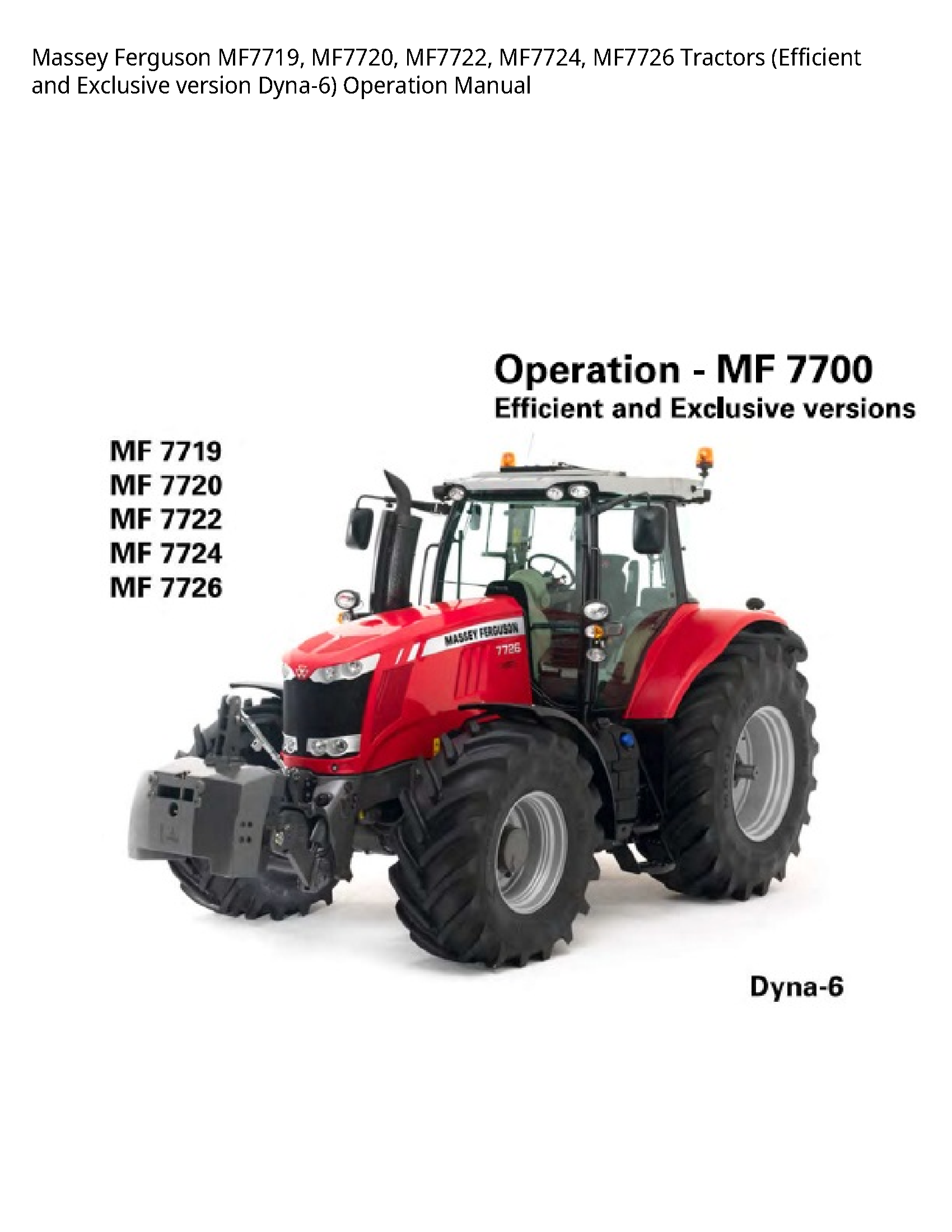 Massey Ferguson MF7719 Tractors (Efficient  Exclusive version Operation manual