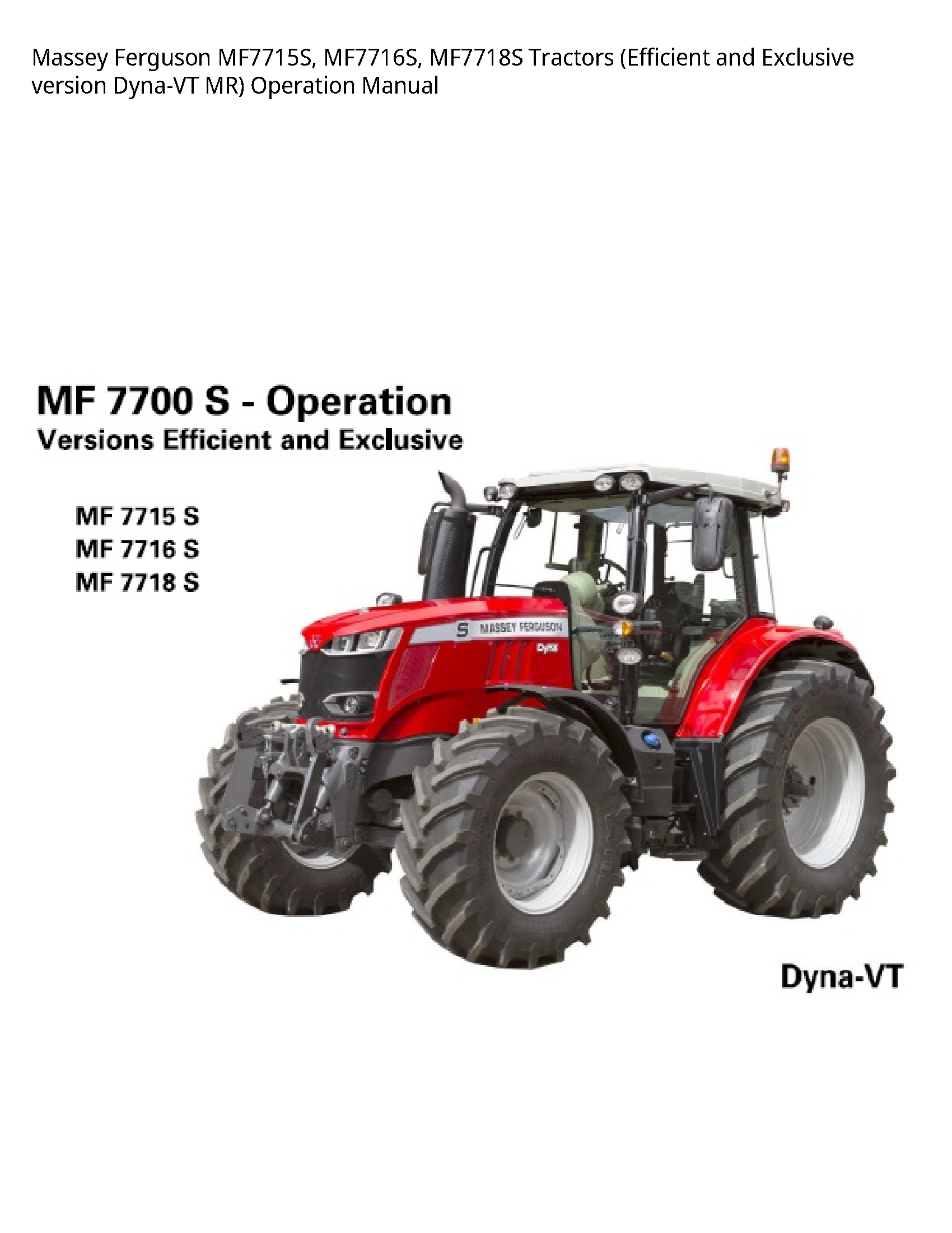 Massey Ferguson MF7715S Tractors (Efficient  Exclusive version Dyna-VT MR) Operation manual