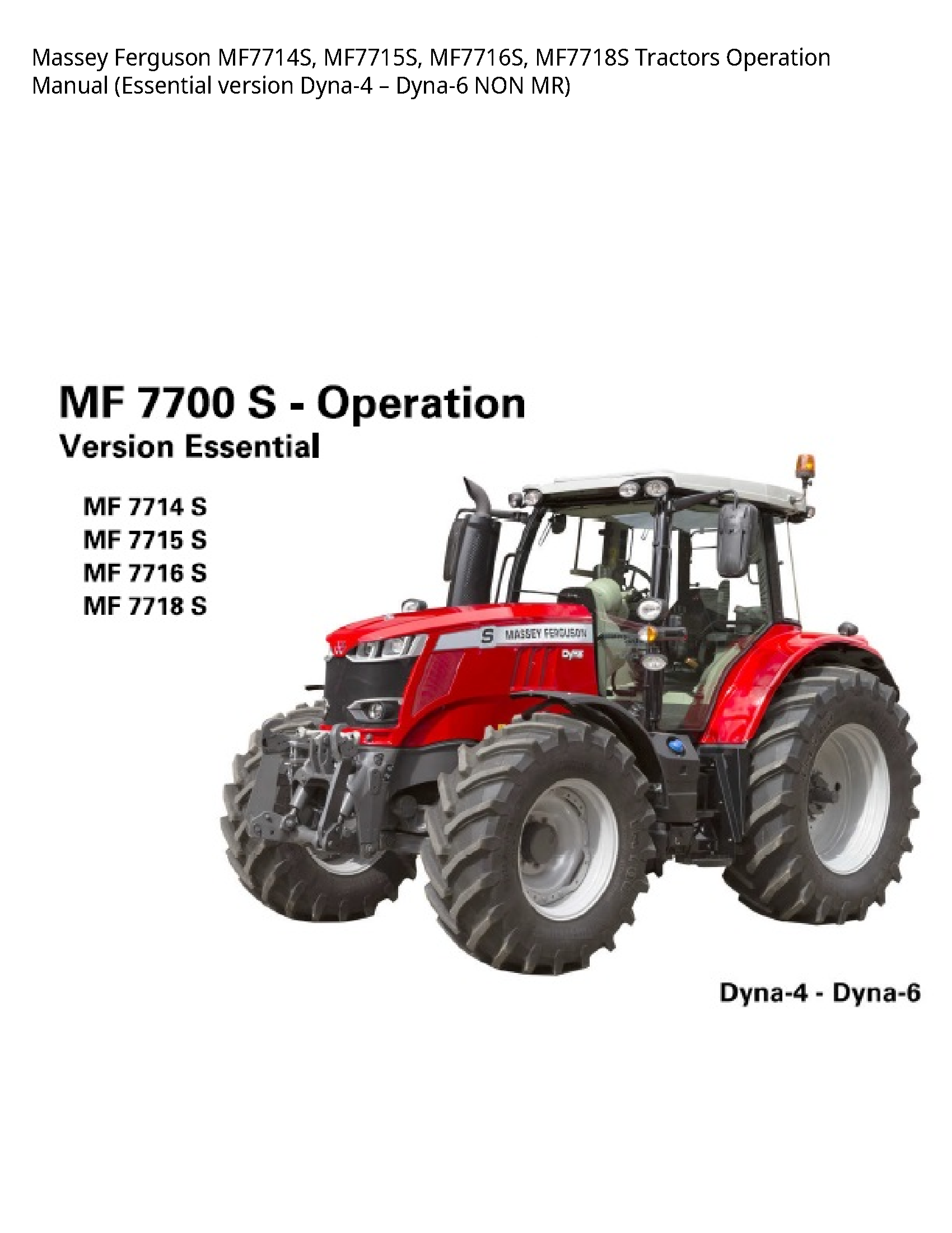 Massey Ferguson MF7714S Tractors Operation manual