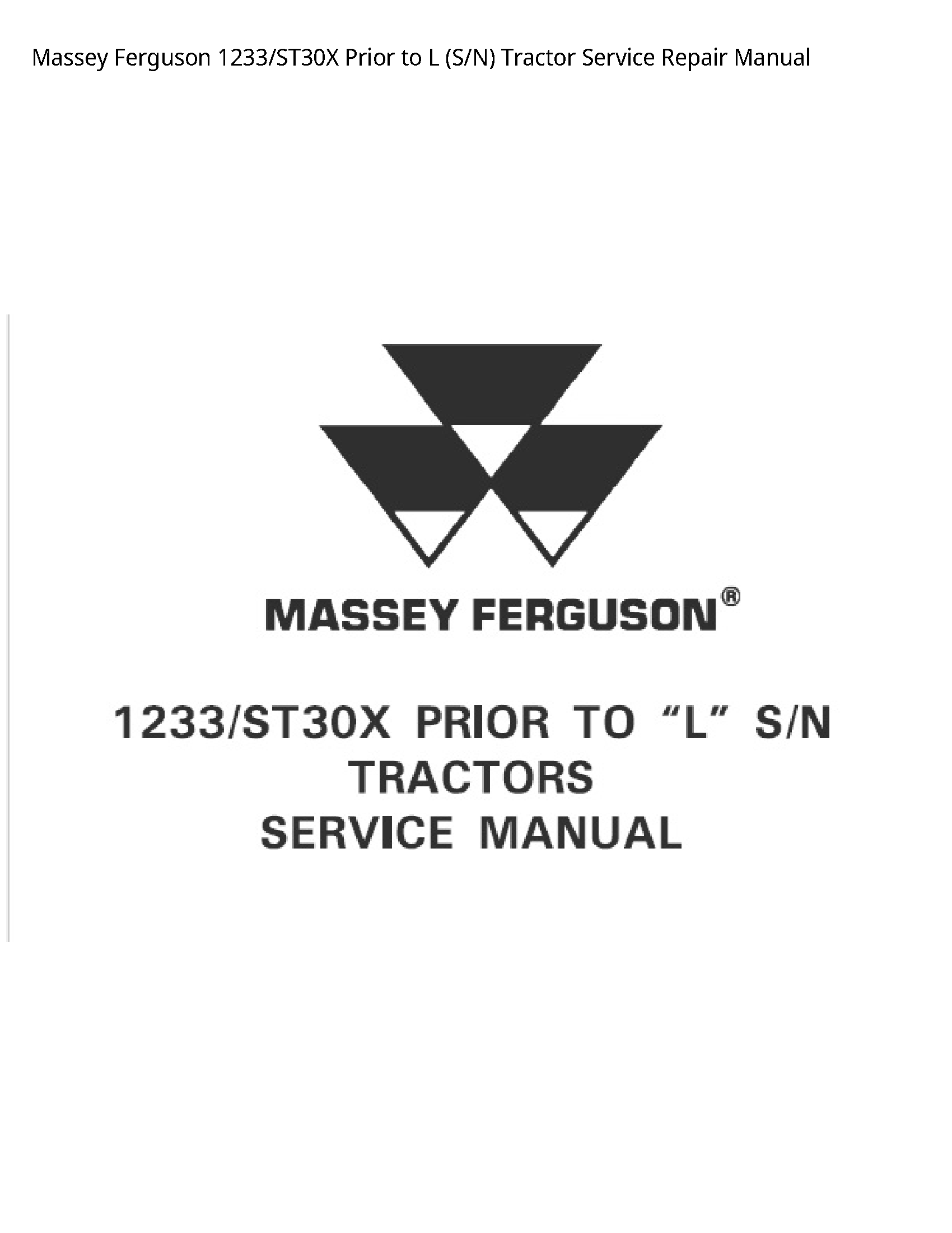 Massey Ferguson 1233 Prior to (S/N) Tractor manual