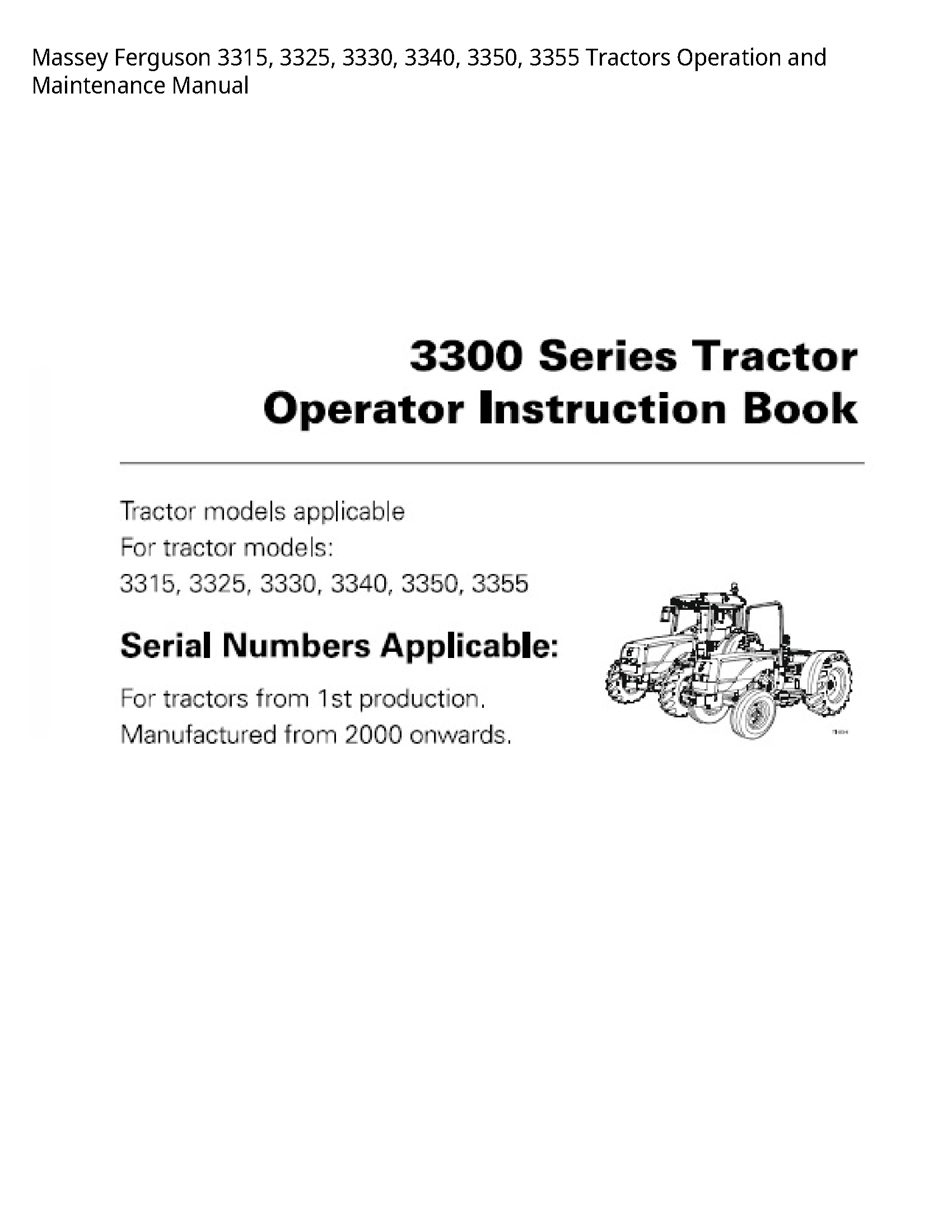 Massey Ferguson 3315 Tractors Operation  Maintenance manual