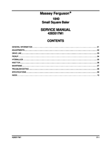 Massey Ferguson MF1840 Small Square Baler Service service manual