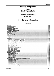 Massey Ferguson MF1840 Small Square Baler Service manual