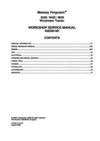 Massey Ferguson 9430   9435   9635 Windrower Tractors Workshop Service Manual preview