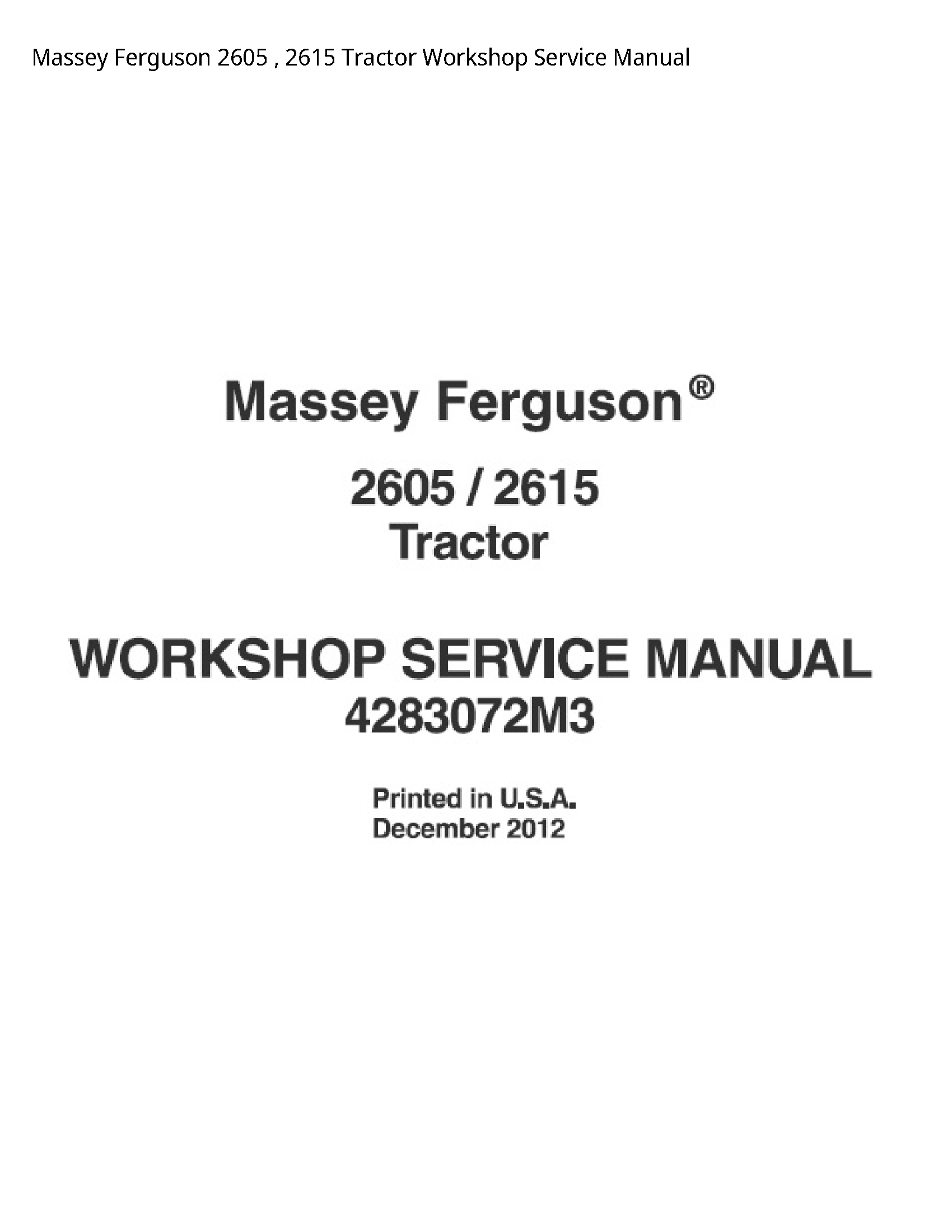 Massey Ferguson 2605 Tractor Service manual