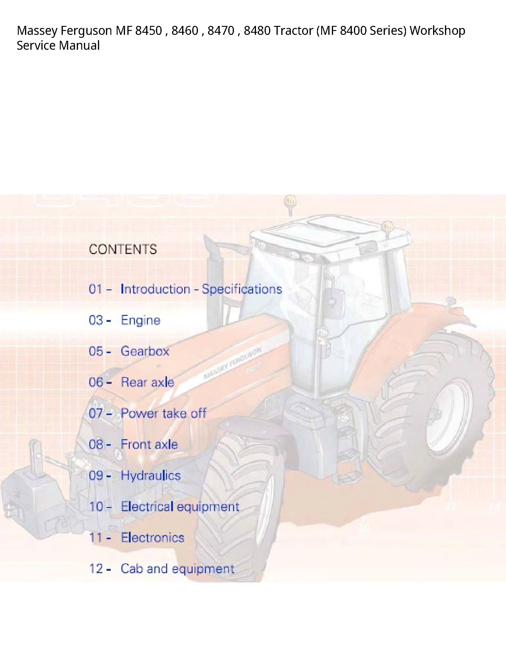 Massey Ferguson 8450 MF Tractor (MF Series) Service manual