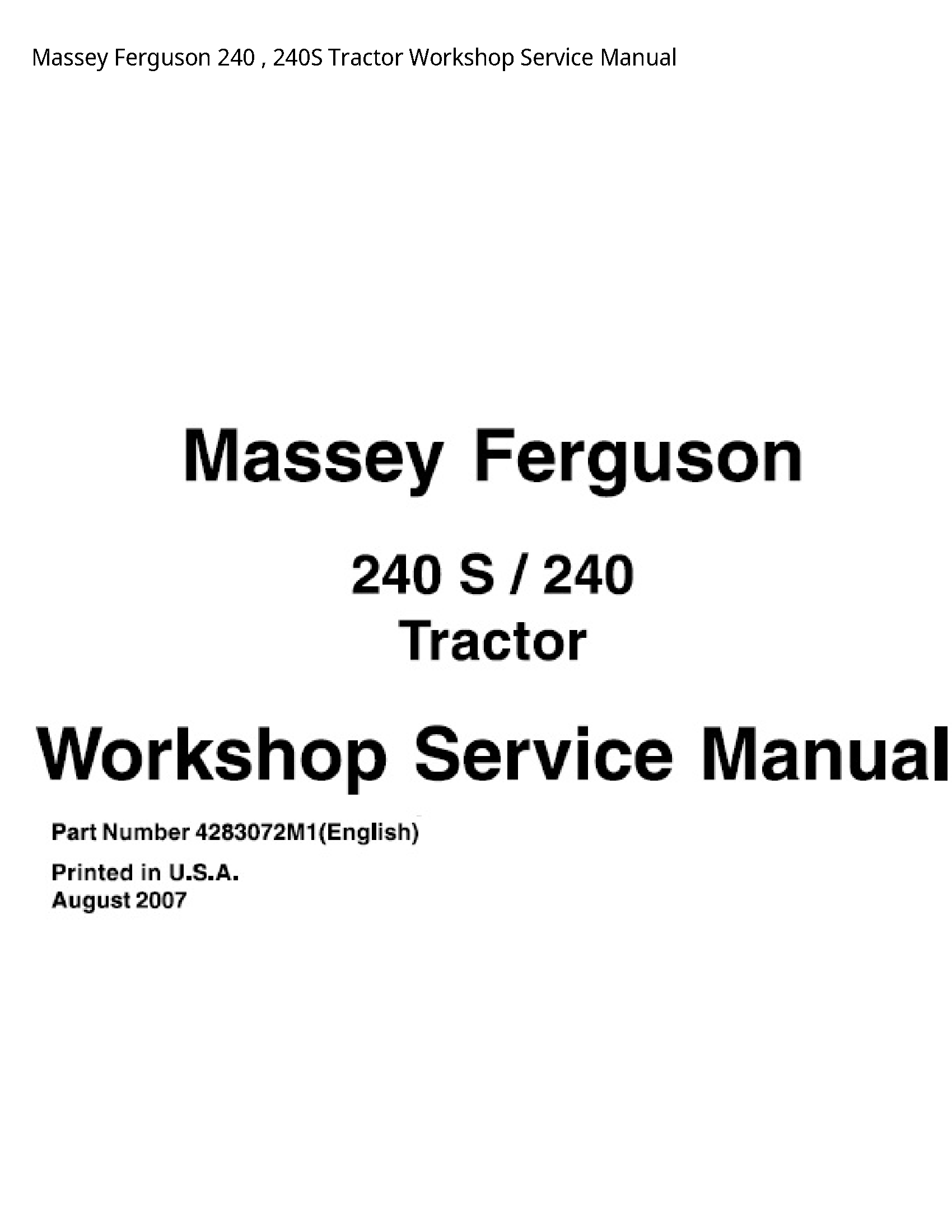 Massey Ferguson 240 Tractor Service manual