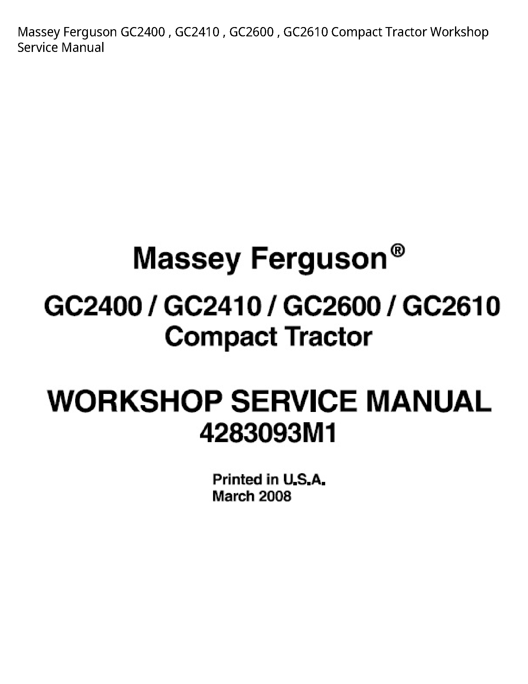 Massey Ferguson GC2400 Compact Tractor Service manual