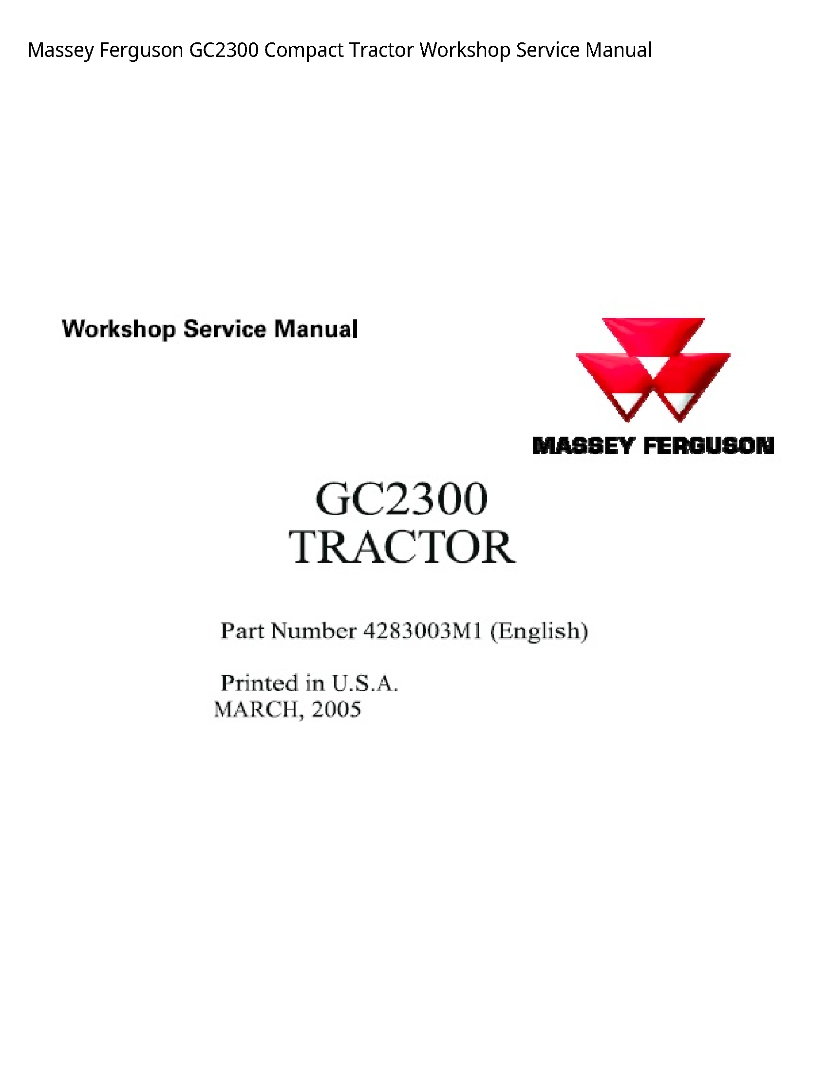 Massey Ferguson GC2300 Compact Tractor Service manual