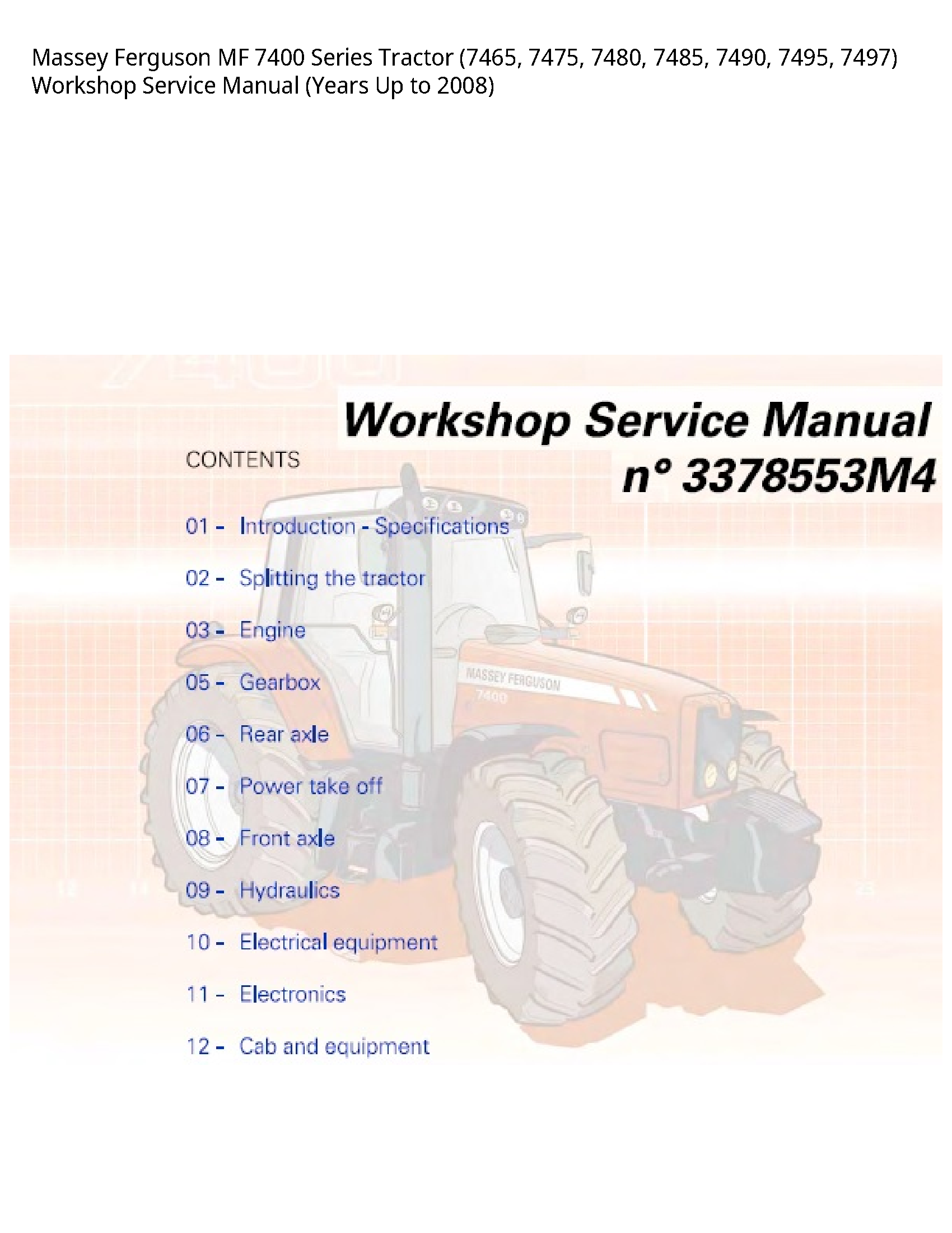 Massey Ferguson 7400 MF Series Tractor Service manual