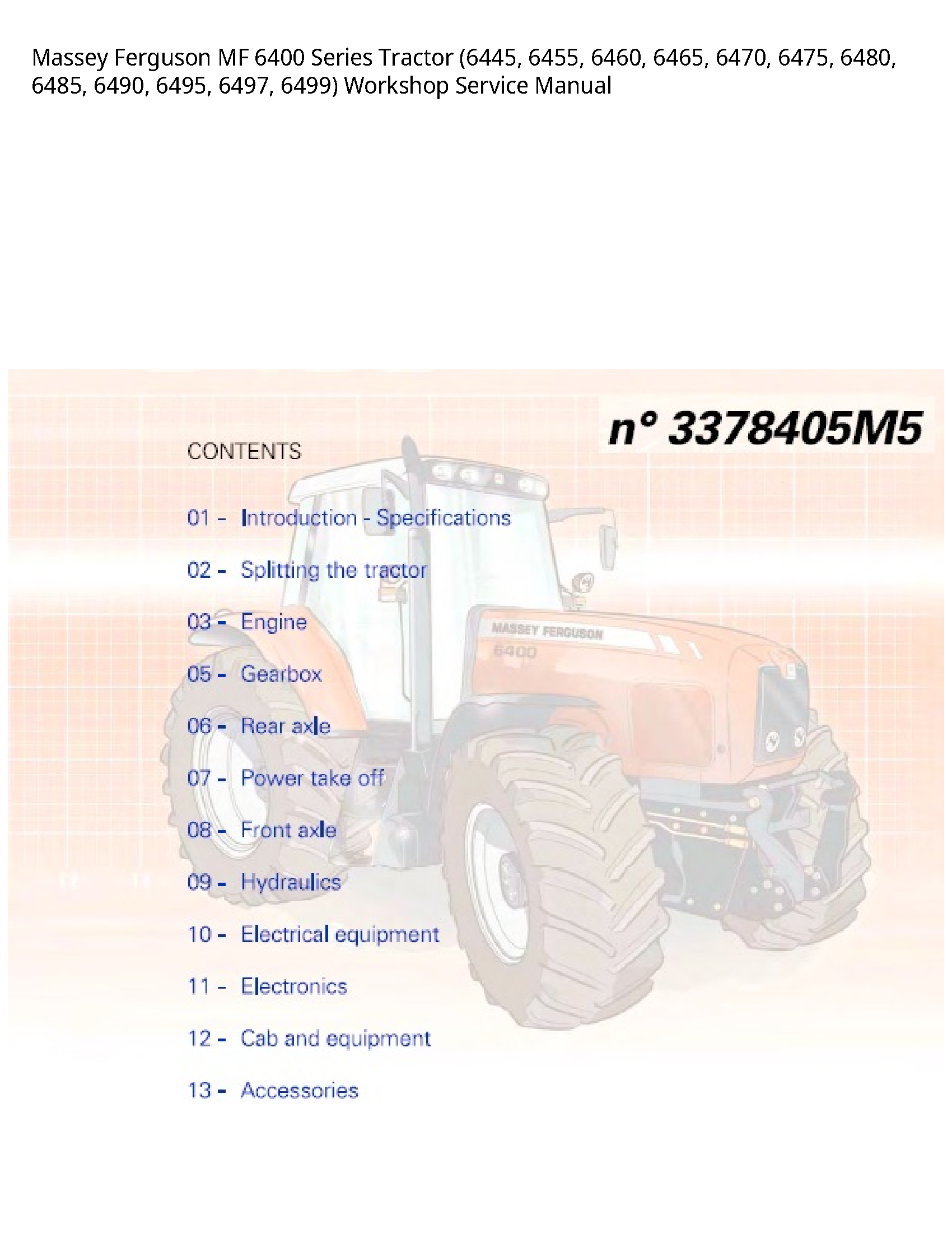 Massey Ferguson 6400 MF Series Tractor Service manual